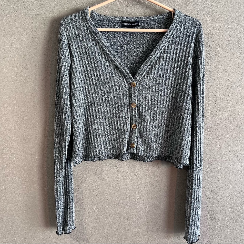 Cropped button down sweater